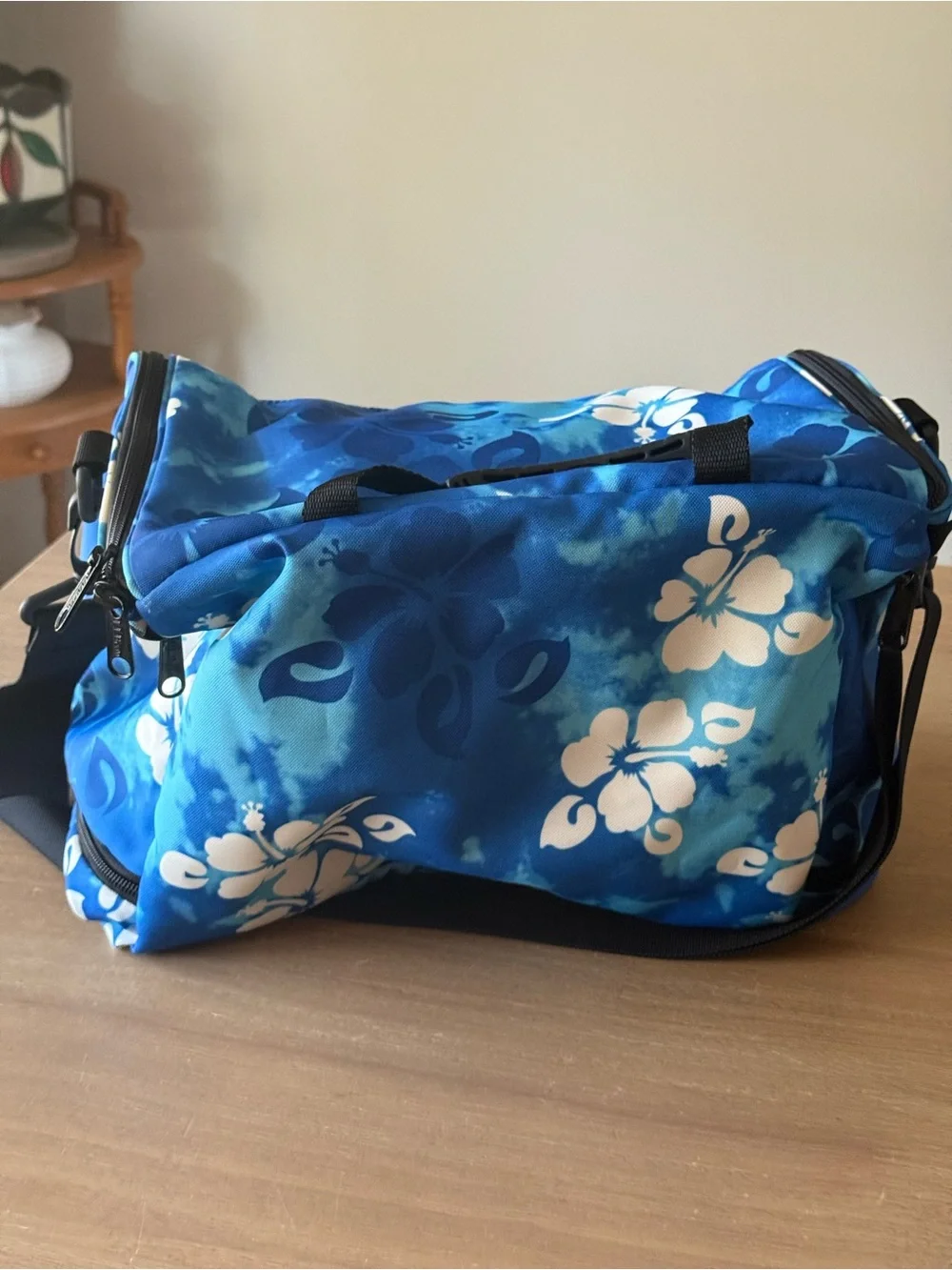 L.L. Bean Blue and White Cosmetic Bag with Floral Design